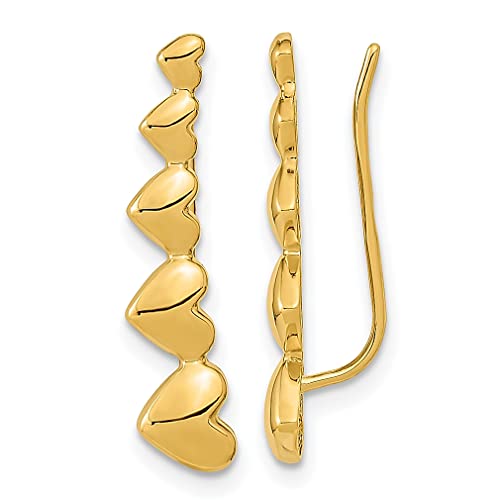 14K Yellow Gold Heart Ear Climber Earrings Love Fine Jewelry For Women Gifts For Her #TOP16