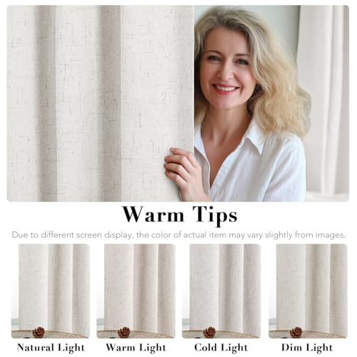 image for H.VERSAILTEX Ivory Curtains Blackout, 100% Blackout Linen Curtains wit