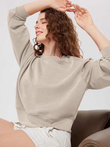 Image of ODODOS Modal Soft Long Sleeve Cropped Sweatshirts for Women Oversized Crew Neck Pullover Crop Top