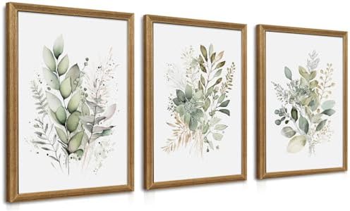 WRFON Framed Sage Green Botanical Wall Art Set of 3, Watercolor E...