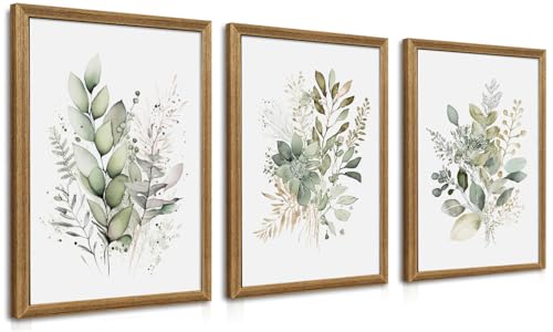WRFON Framed Sage Green Botanical Wall Art Set of 3,