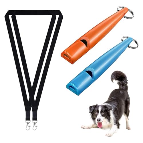 FANNAS Sifflet pour Chien, 2 sifflet Chien Rappel, Sifflet Ultrason Chien avec Sangle de Sifflet, Sifflet de Dressage à Fréquence Normalisée RéGlable Professionnels pour éducation Chiens, Bleu/Orange