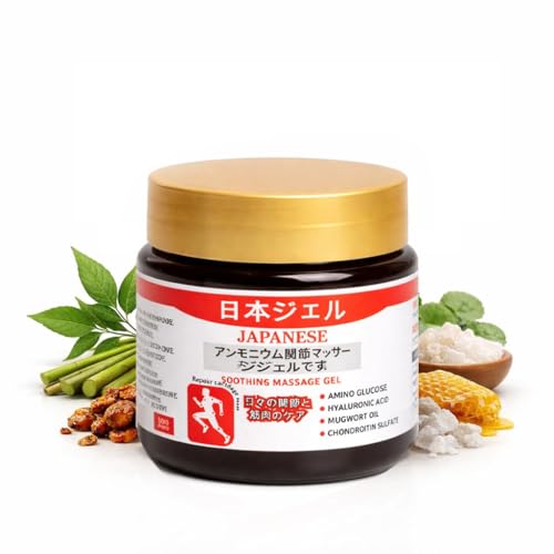 Image of Japanese Formula Soothing Massage Gel for Joint & Muscle Pain Relief - Arnica, Mugwort, Hyaluronic Acid - Back, Neck, Knee & Leg Massage Balm - 100% Herbal Fast Absorption Formula