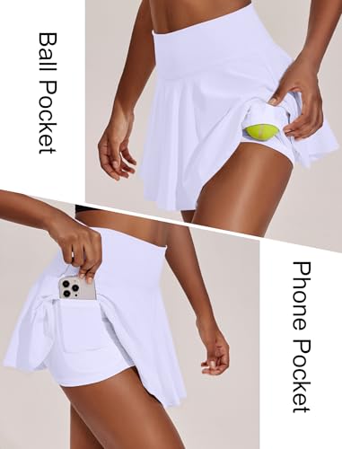 Image of PINSPARK Womens Tennis Skirt Pleated Athletic Skirts with Pockets Shorts High Waisted Golf Skort for Workout Pickleball