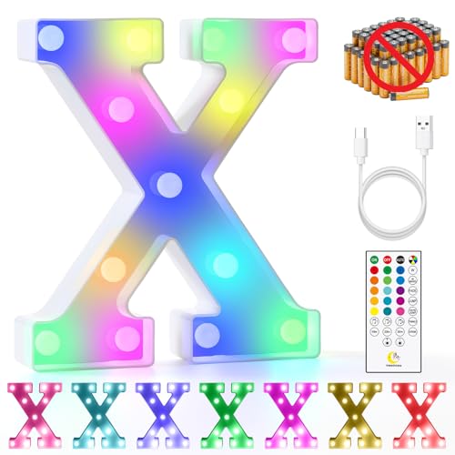mooncow Rechargeable Light Up Letters,Colorful Marquee Letters with Remote,Gift Wrap Gifts,Bedroom Home Bar Party Decor (X)