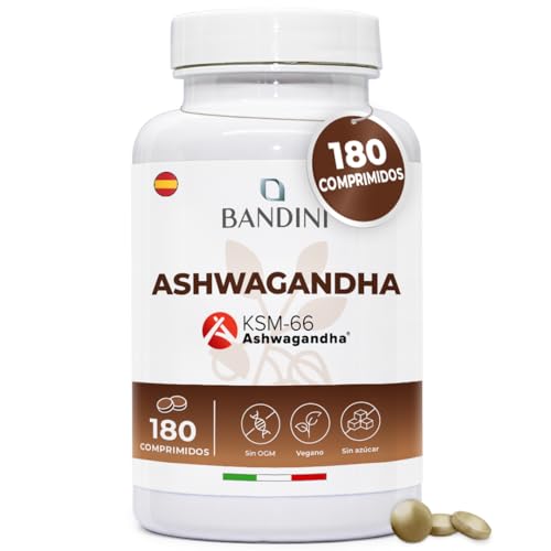 Bandini® Ashwagandha KSM-66® 1500mg - 180 comprimidos veganos para 6 meses - Extracto puro de raíz de Withania Somnifera o Ginseng indio de alta resistencia - Complemento ayurvédico para el estrés
