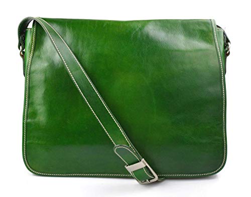 Cartera de cuero verde tipo bolso messenger de espalda para organizar tus documentos con estilo