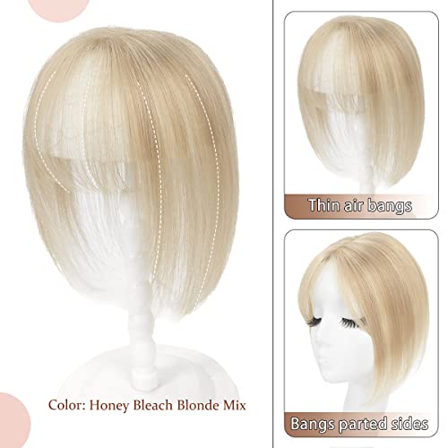 Nexyshe 10'' Hair Toppers for Women Real Human Hairtoppers Hair Pieces for Women with Thinning Hair Human Hair Toppers with Bangs Clip in (Honey Bleach Blonde Mix) - Image 3