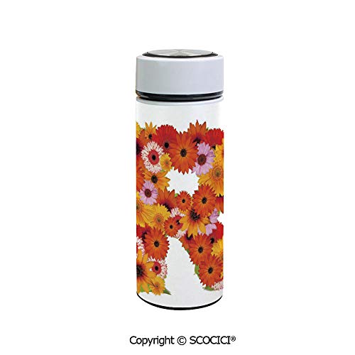 SCOCICI Vacuum Insulated Stainless Steel Water Bottle Flask Daisies Abloom in R Symbol