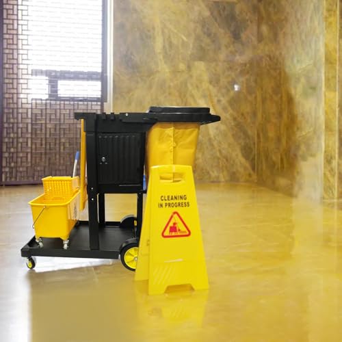 SHUNYILONG Commercial Janitorial Cart with Key-Locking Cabinet | 500 Lbs Capacity 48" D x 19" W x 39" H Cleaning Carts on Wheels | Janitorial Supplies Housekeeping Cart for Business School Office