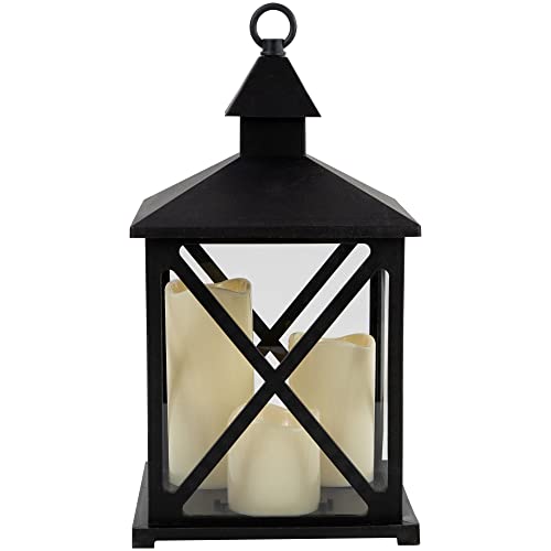 Image of Northlight LED Candle Lantern with 3 Flameless Candles - 12.5 inch - Black