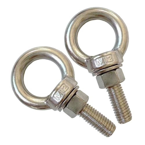 Image of 304 Stainless Steel Shoulder Eye Bolts, 2 PCS M12 Heavy Duty Eye Bolt Lifting Ring 1.6 inch Threaded Eyebolt with Nuts and Flat Washers(Thread Length 40mm) Muti-Function for Indoor Outdoor