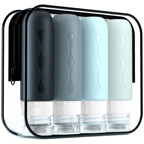 Gemice Silicone Travel Bottle, 4 Pack Portable Travel Containers Set LeakProof Refillable Squeezable for Lotion Liquid Shampoos, Soap and Toiletries (90ml)