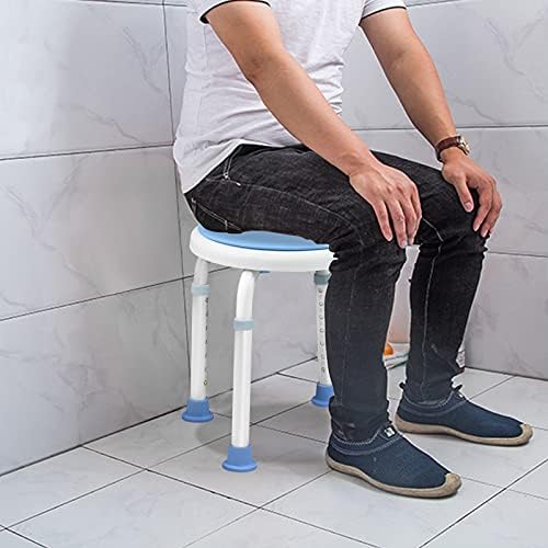 HENGMEI Shower Chair Shower Stool Shower Bench Adjustable Height with Swivel Seat Bathing Aid for Elderly