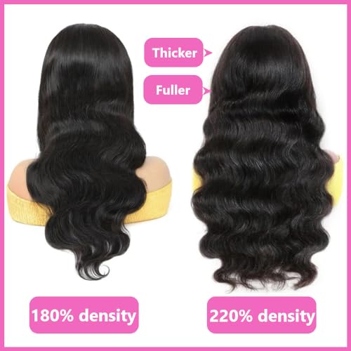 360 Lace Front Wig Human Hair - 220% Density Body Wave HD Brazilian Virgin Full Lace Wig for Women - 28 Inch Pre-Plucked With Baby Hair - Natural Color - Image 6