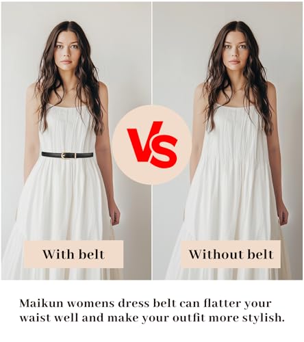 maikun 2 Pack Skinny Belt Women, Leather Waist Belt with Gold Alloy Buckle for Jeans Pants Dress3