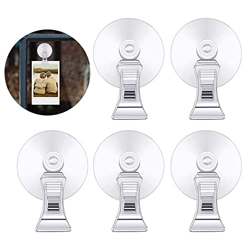 Saugnapf-Haken-Clip-Halter – 5 Stück Saugnäpfe für Fenster, Saughaken für Aquarium, Parkscheinhalter, Futterklammer, Sauger mit Clips, Haken, Multifunktions-Clip für Glaswand, Supermarkt, Zuhause