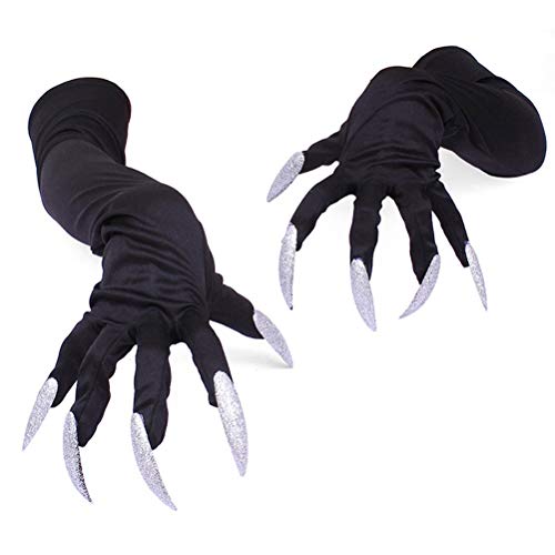 Halloween Costume Paw Gloves Cosplay Props Party Costume Long Nails Fingernails Clown Gloves Cat Claws Halloween Prop Devil Ghost Witch Finger Gloves Wolf Claws Gloves Role Play Dress up Gloves Black