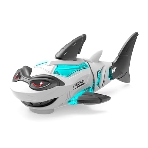 ＳＯＴＫＺＴ Electric RC Shark Fish Toys with Light & Spray Water Function for 0-3 Year olds Kid Boys Girls,Crawling Moving Lightup Toys,Christmas and Birthday Gift. (White)
