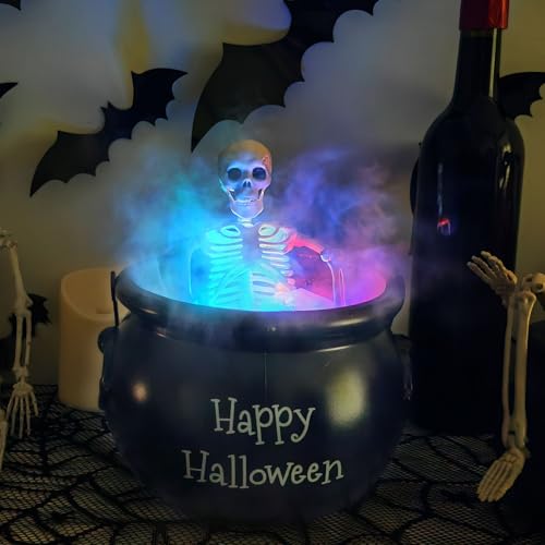 CCINEE Black Plastic Halloween Witch Cauldron,Large Witch Cauldrons Pot Diffuser with Skeletons Mist Maker Vintage Halloween Indoor Outdoor Party Home Table Decorations