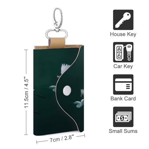 White Birds Flying in The Air Key Holder Bag PU Leather ID Card Holder Keychains Case Cover for Men Women2