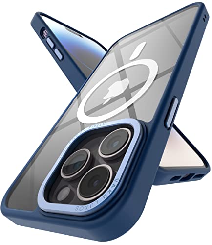 Image of Vaku Luxos Clear Armor MagPro for iPhone 14 Pro Case Cover, Shockproof, Scratch Resistant, Slim, Thin, Military-Grade Metal Ring Camera Protection, Compatible with MagSafe Back Cover - Dark Blue
