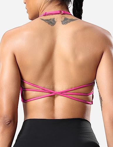 Image of YEOREO Women's Sports Bra Halter Workout Sports Bra Strappy Criss Cross Back Bra Removable Padded Yoga Crop Top