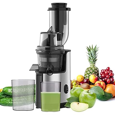 Juicer Machine, Easy to Clean Cold Press Juicer Machine, Slow Juicer Extractor, Masticating Juicer with Wide Feeding Chute and Quiet Motor, BPA-Free with Brush for Whole Fruit and Vegetable Cover