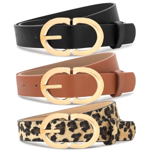 Jaciya 3 Pack Belts for Women Jeans Dresses Pants Waist Belt with Gold Buckle