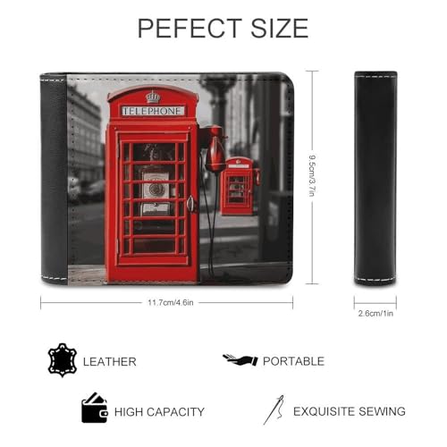 Men's Leather Wallet Bifold Wallet for Men England UK Retro London Telephone Slim Wallet with Multiple Card Classic Passcase Mens Card Holder2