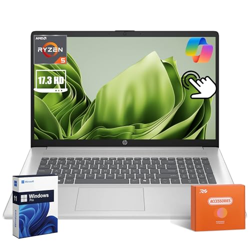 Image of HP Flagship 17 inch Touchscreen Laptop, 16GB RAM, 1TB SSD, AMD Ryzen 5 7430U(6 Core), 17.3” HD+ Touch Display, Windows 11 Pro, Copilot AI, Wi-Fi 6, Bluetooth 5.4, HD Cam, Accessories