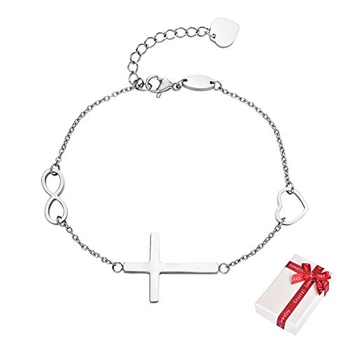 Ceqiny Infinity Love Heart Cross Bracelet Adjustable Bracelet for Women Girls Forever Bracelet Infinity 8 Bracelet Anklet Charm Link Bracelet Faith Hope Love Bangle Classic Jewelry Bracelets, Silver
