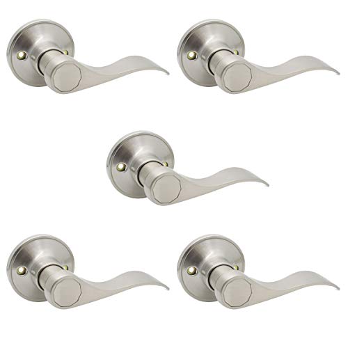 Gobrico Right Handed Half Dummy Door Levers Handles Decorative Door Locksets Hardware Non-Function Satin Nickel Finished Pack Of 5 #TOP13