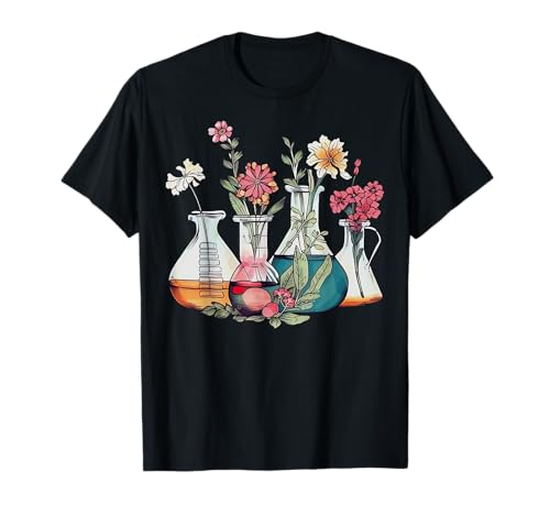 Floral Beakers Chemistry Lab Scientist T-Shirt
