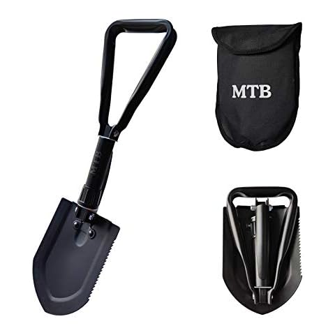 MTB Military Folding Shovel Camping Shovel,High Carbon Steel Entrenching Tool w/Wood Saw Edge and Tactical Carry Case, 22.8 Inch, Black Cover