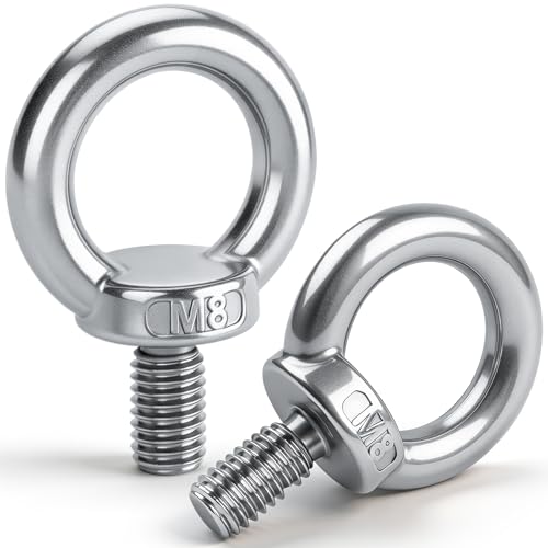 Leryati Ringschraube M8 5 Stücke 304 Edelstahl Augenschraube Ring-Augenbolzen Runde Ringbolzen Außengewinde-Ringschraube for Befestigen Sie hängende Ornamente Blumentöpfe Schaukelständer usw.