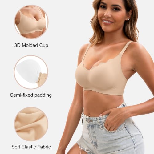 Image of Womens Seamless Tshirt Jelly Bras 3 Pack Wireless Comfy Bralettes | No Show under Clothes,Full Coverage,No underwire with Lightly Support for Small Chest,Removalble Fixed Pads