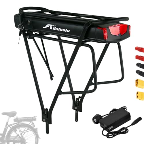 Adaluolo 36V 15Ah Ebike Akku mit Gepäckträger, City-Fahrradakku Lithium Ionen Ebike Fahrrad Batterie mit Ladegerät, Rücklicht für 200W 250W 350W 500W 750W Motor für 24'' 26'' 28'' Fahrradräder