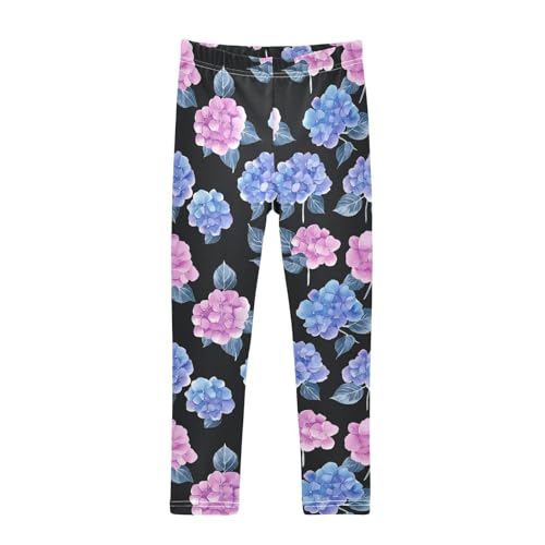 Blue Red Hydrangea Girls Casual Leggings for Kids Printed Long Pant Bottoms Stretch and Soft