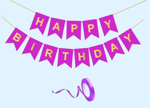 Image of Mystic Toy Store Happy Birthday Decoration Kit Purple for Boys Girls Kids Men Women Adults Car Party Decorations Decor Celebration Items Item Set Combo Reusable Paper Banner