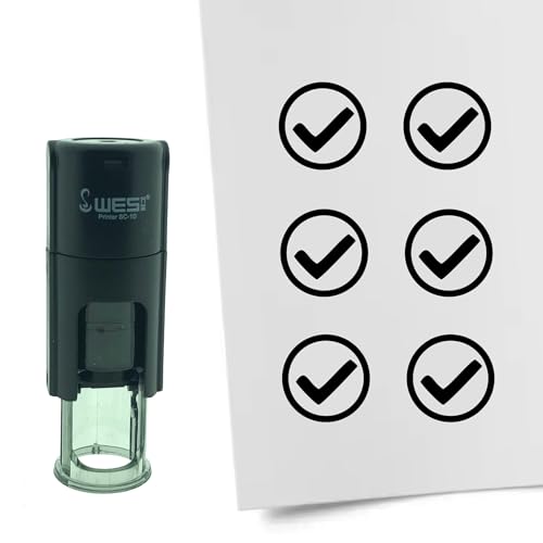 CombiCraft Sello Ok 10mm redondo - Tinta negra - Tampón interno recargable - Para marcar papeles con diferentes dibujos para soluciones creativas