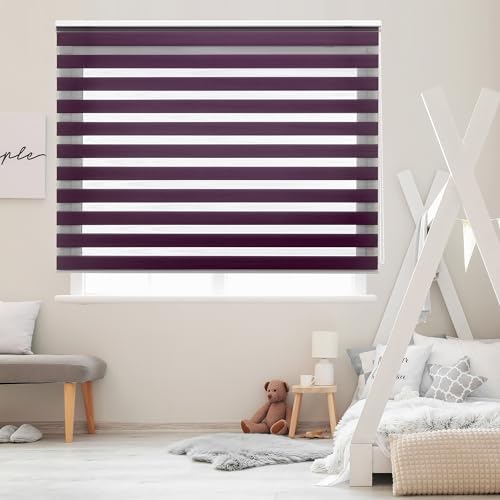 Blindecor Lira doppelrollo - duo rollo tag und nacht Violett - 140 x 250 cm (Breite x Länge) | Stoffgröße 137 x 245 cm | Fensterrollo zebra