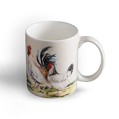 Maison d' Hermine Campagne Fine Bone China Coffee Mug with Handles for Hot Beverages - Coffee | Cappuccino | Latte| Cocoa | Tea Perfect for Home | Gifts (Basse-Cour, 12 Ounce)