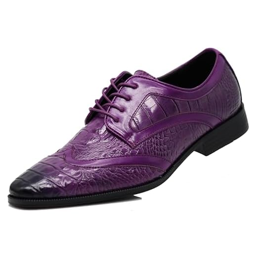 ODN Sapato social masculino Oxford com estampa de crocodilo jacaré, Roxa, 41