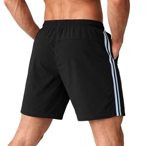 Image of NINQ Men's Sports Shorts with White Side Patti Design | Running Shorts for Men Gym Shorts for Men Workout | Stylish Mens Shorts Casual Wear Sports Shorts.