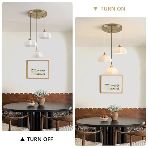 Image of 3 Lihgt Minimalist Style Ceiling Hanging Lamp 7.8 inch White Dome Glass Lampshade Brass Finish Ceiling Light Nordic Retro Pendant Light for Kitchen Island Bedroom Bedside
