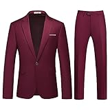 Mens Suit 2 Piece Slim Fit One Button Solid Blazer Jacket & Pants Business Wedding Party Homecoming Suits for Men Red Wine