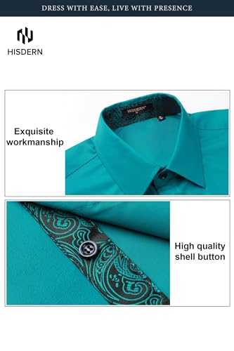 Image of HISDERN Mens Business Dress Shirts Long Sleeve Casual Button Down Shirt Formal Inner Collar Contrast Shirt for Men Wedding