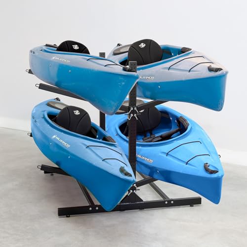 Image of Teal Triangle Adjustable Freestanding Kayak Storage Rack, Holds 4 Kayaks