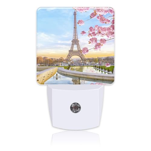 Image of Plug in Night Lights Eiffel Tower in Spring Nightlight Plug Into Wall Dusk to Dawn Sensor LED Night Light for Kid Girls Boys Women Men Room Decor, Hallway, Kitchen, Bathroom, Nursery, Stairs